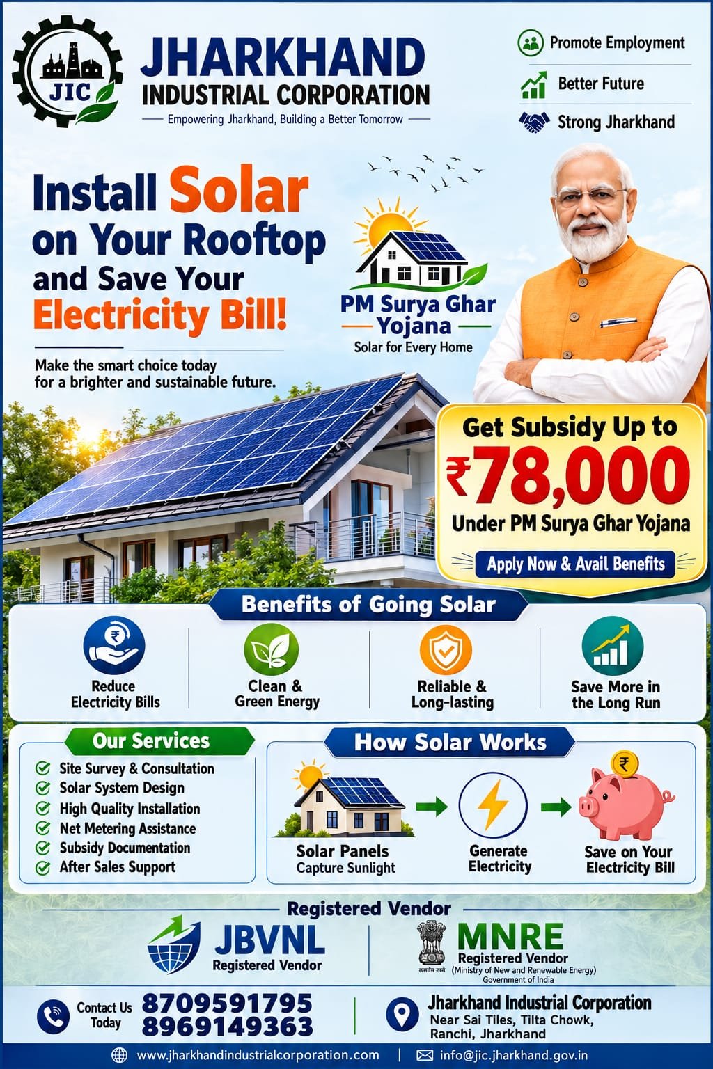 Best Solar Panel installation Dealers in kathitand Ranchi 8709591795 Jharkhand Industrial Corporation