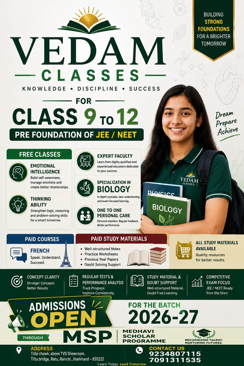 Best 6th to 12th coaching in ratu Ranchi 9234807115 Vedam Classes